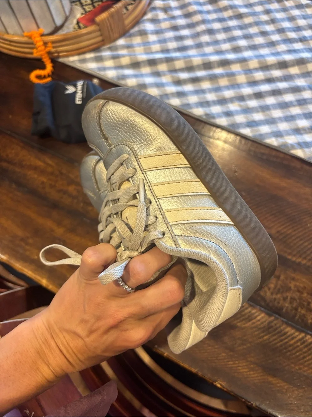 adidas Kids Metallic Silver Lace-Up Sneakers
